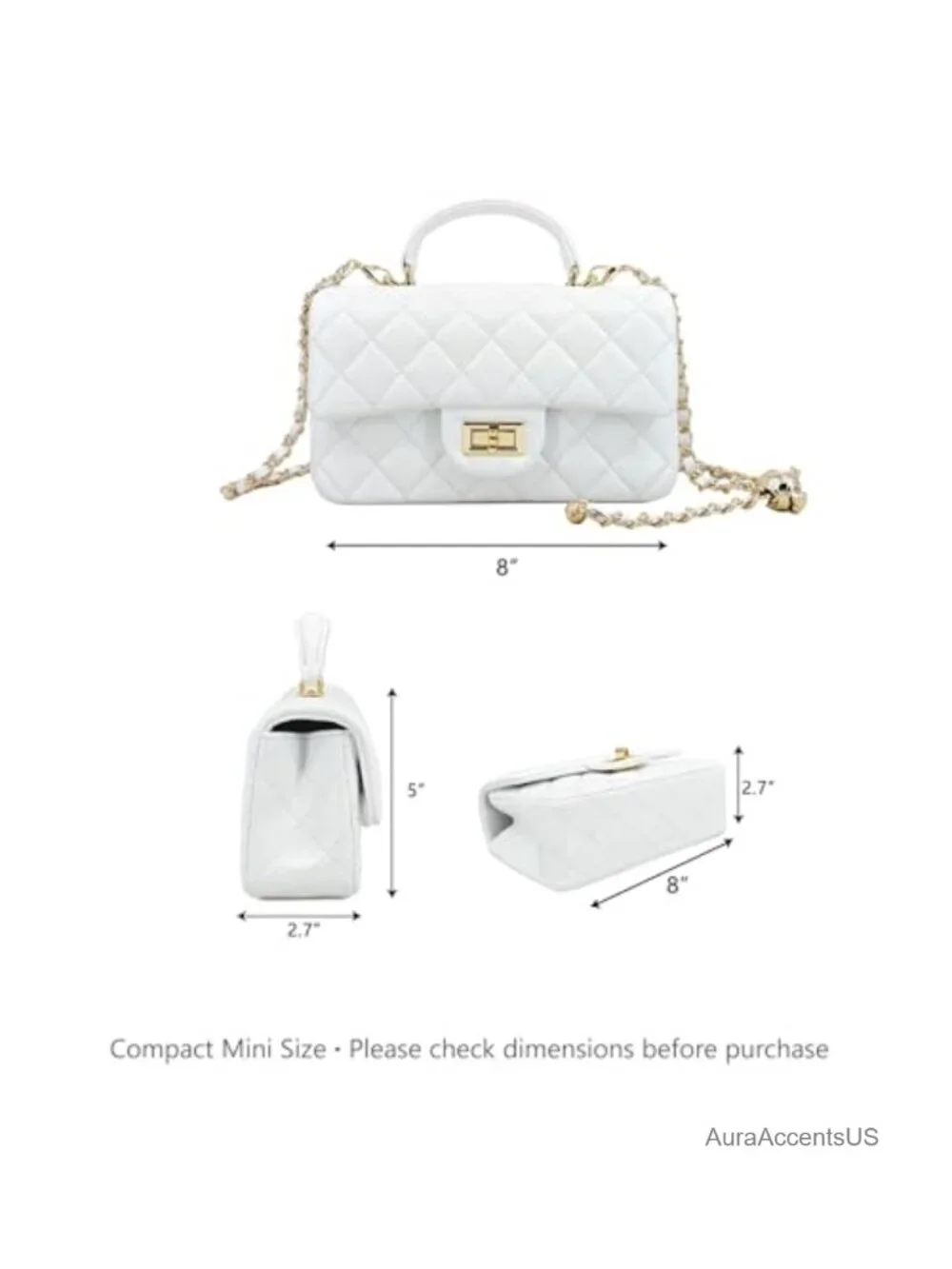 Genuine Leather Quilted Crossbody Bag with Gold Chain Strap